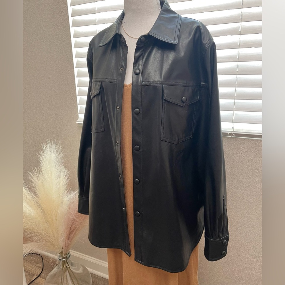 Zenana - Black Pleather Oversized Shacket